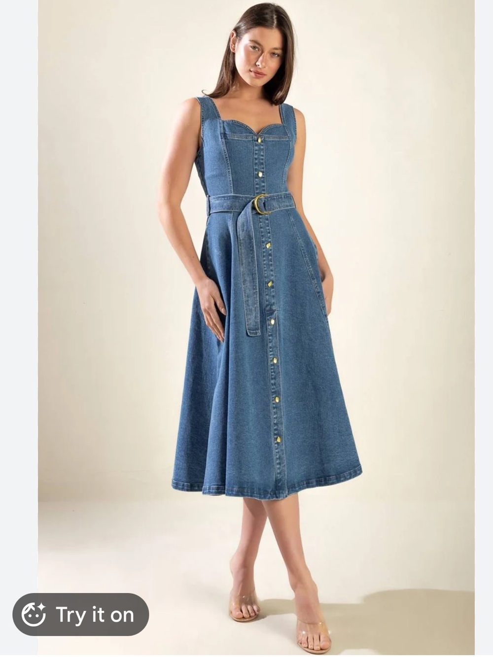 House of Harlow 🔥 Denim Button-Front Midi Dress with Belt